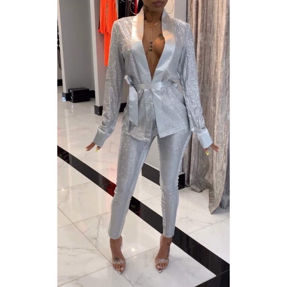 Silver Sparkly Pants Suit